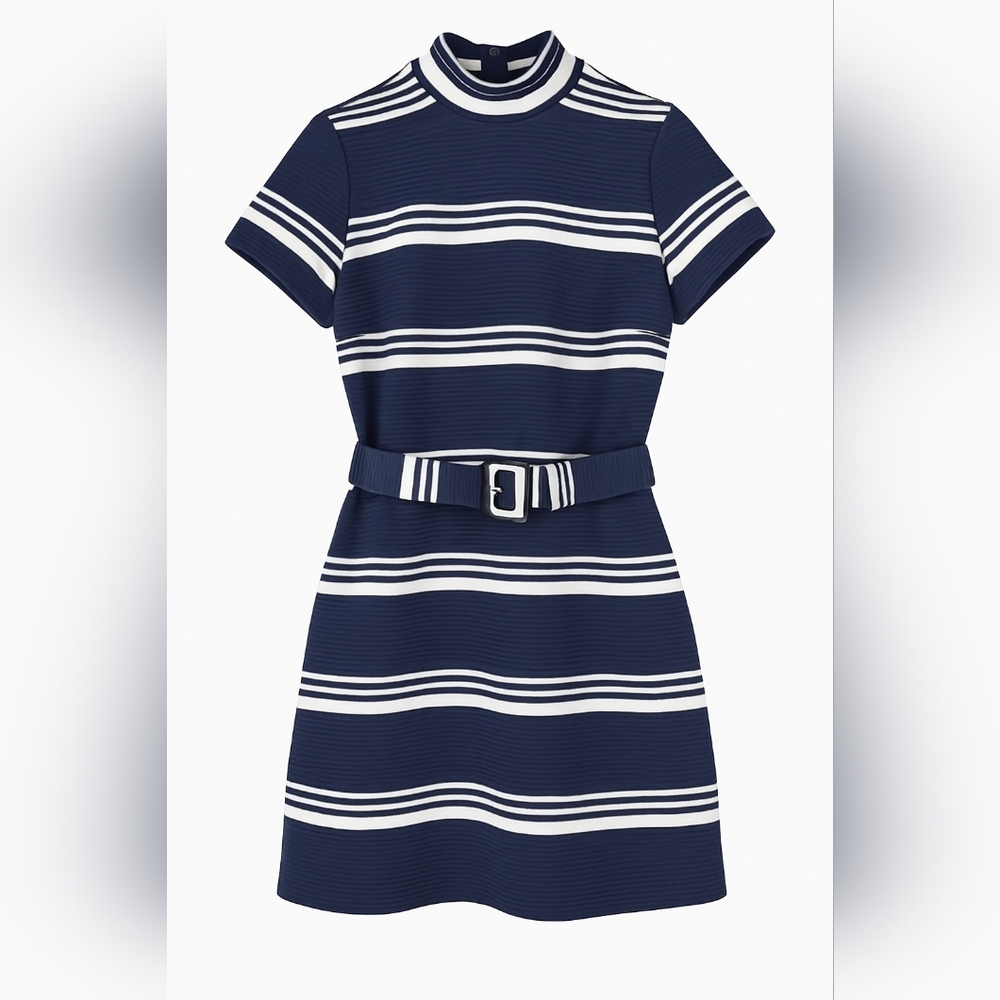Vintage 60s Mod Belted Knee Length Dress Bleeker Street S-M
